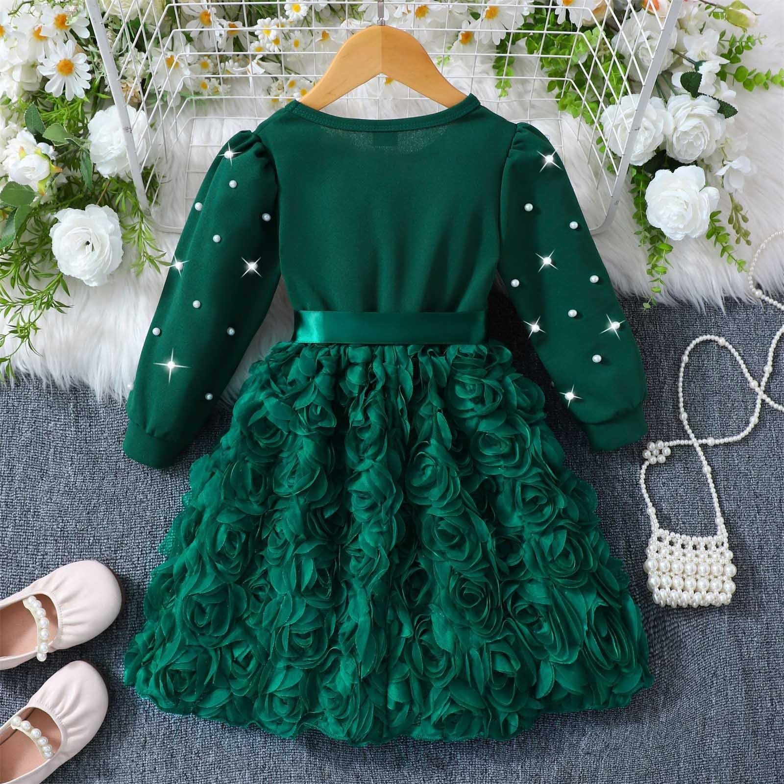 Kleider für Mädchen Rundhals Kleid Langarm Einfarbig Freizeitkleid Netz Tutu Elegant Sommerkleid Mädchenkleid A-Linie Midikleid Bogen Sommer Kleid Langarmkleid Kinder Kleider Dress 2-8 Jahre