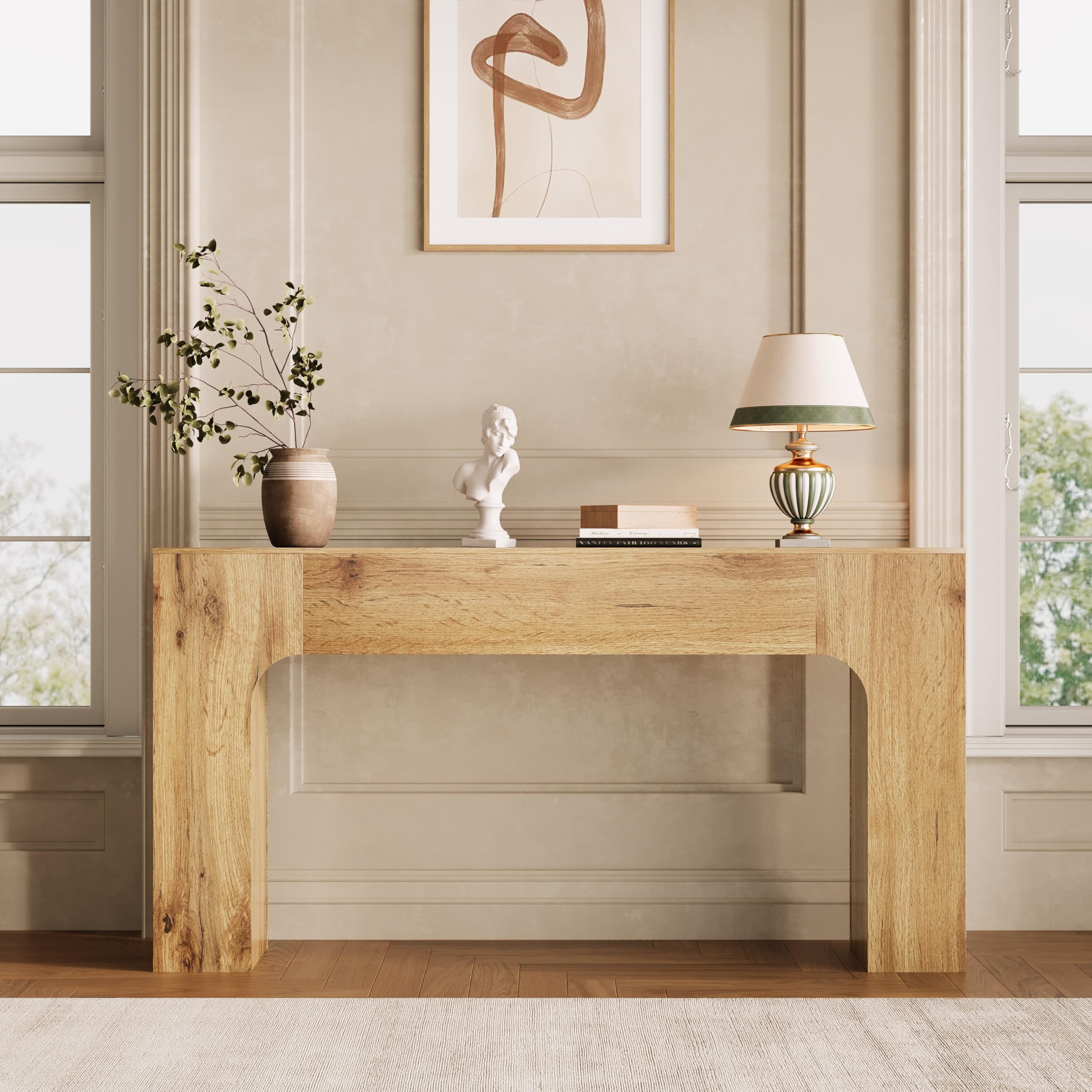 Schmaler Konsolentisch aus Holz – 160 cm rustikaler Couchtisch für Flur & Wohnzimmer – als TV-Unterschrank geeignet – 1.6 Michat Cracked Oak