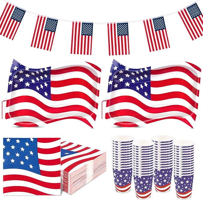 EPHYO 200PCS 4th of July Plates and Napkins Sets Patriotic