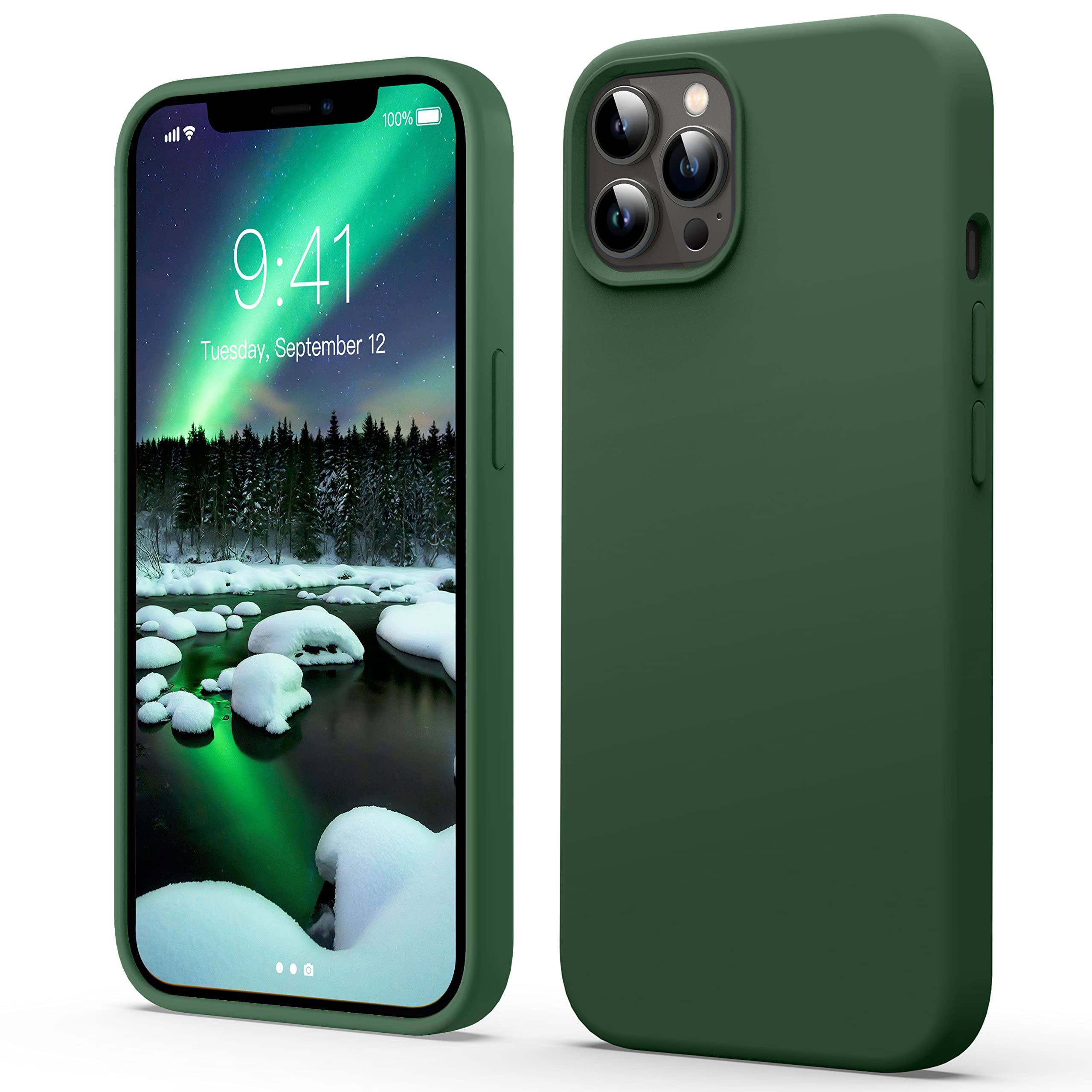FlyzooLiquid Silicone Case for iPhone 12 Pro Max, [Scratch-Resistant, Anti-Fingerprint, Shockproof] Ultra Slim Protective Phone Case, 4-Layer Cover with Microfiber Lining, Silky-Soft Touch,Green