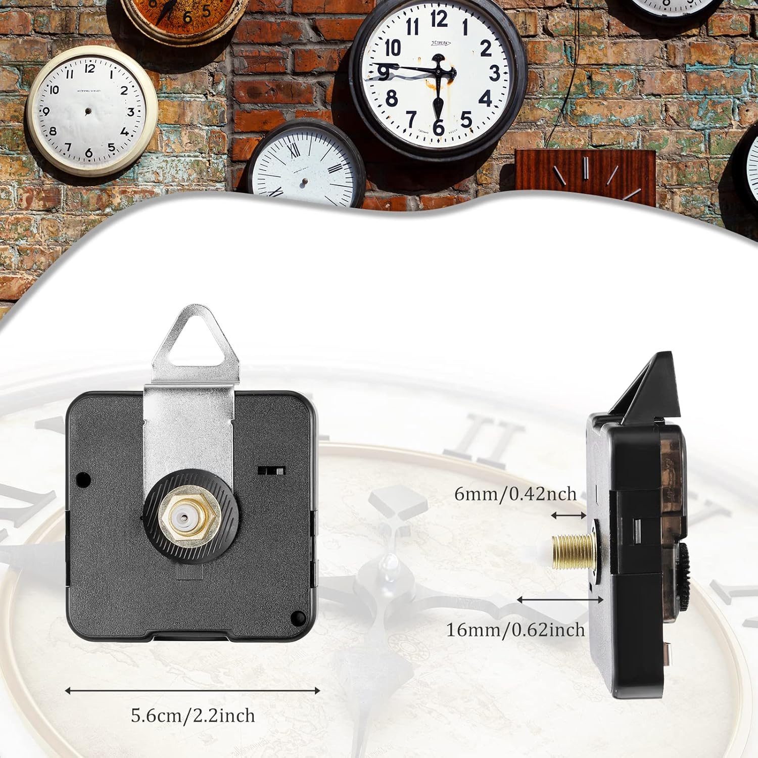 6 Pcs High Torque Quartz Clock Movements Replacement Kit Long Shaft Clock Movement Mechanism with 8 Different Pairs of Repair Parts for DIY Design Replacement Repairing, Shaft Lengths 16 Mm/ 0.62 Inch