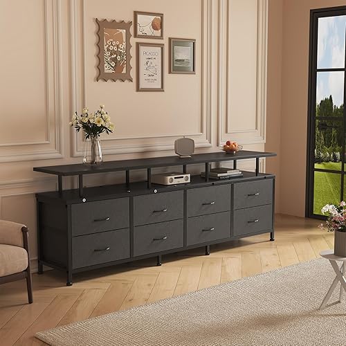 Miniatura 8 de Mueble de TV de 70 pulgadas para TV de 80/75/70/65/55 pulgadas, centro de entretenimiento largo para dormitorio, sala de estar con 8 cajones y