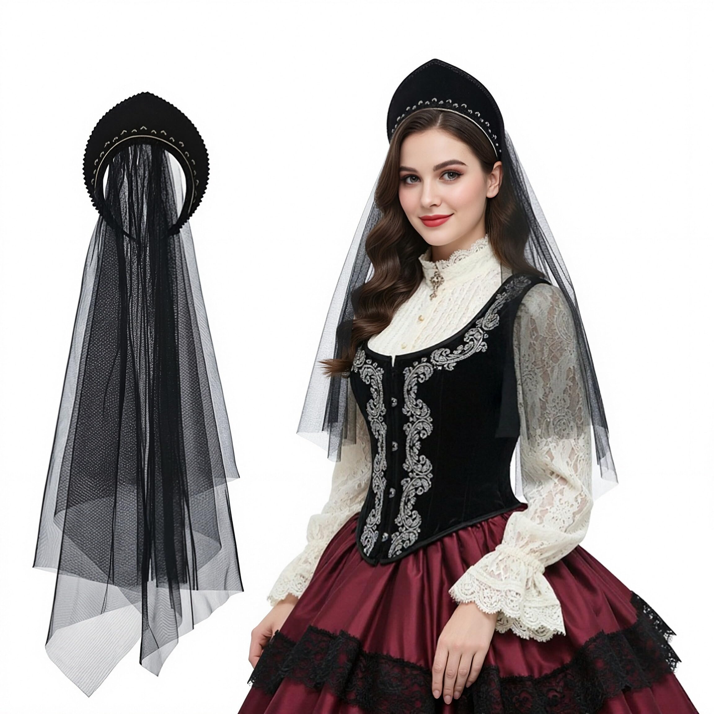 ANDHOM Anne Boleyn Hat Tudor Gable Hood Cap - Elizabethan Renaissance Headdress for Cosplay Party Halloween Carnival Knight Festival Costume Accessory