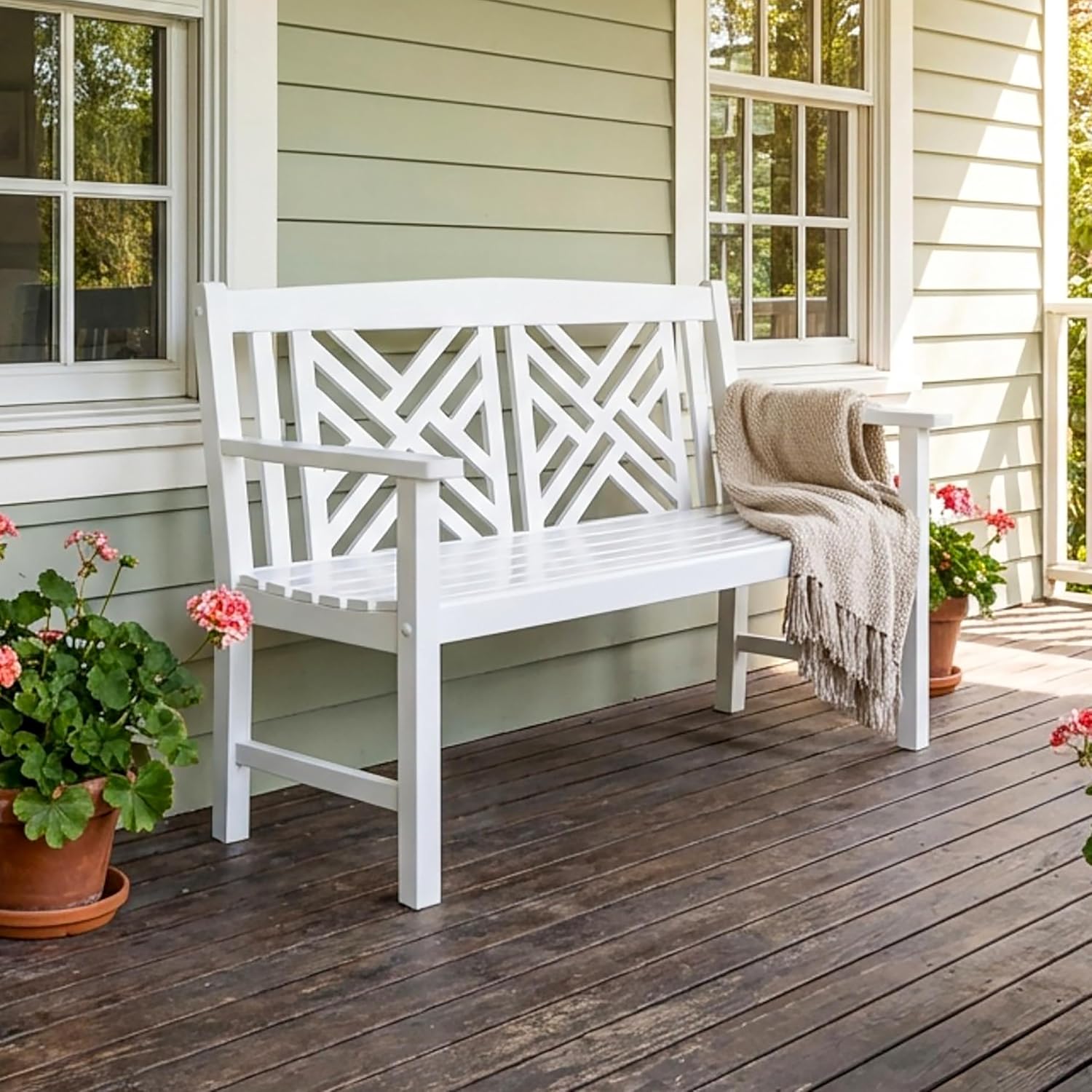 Achla Designs Fretwork Garden Bench, 4 ft White