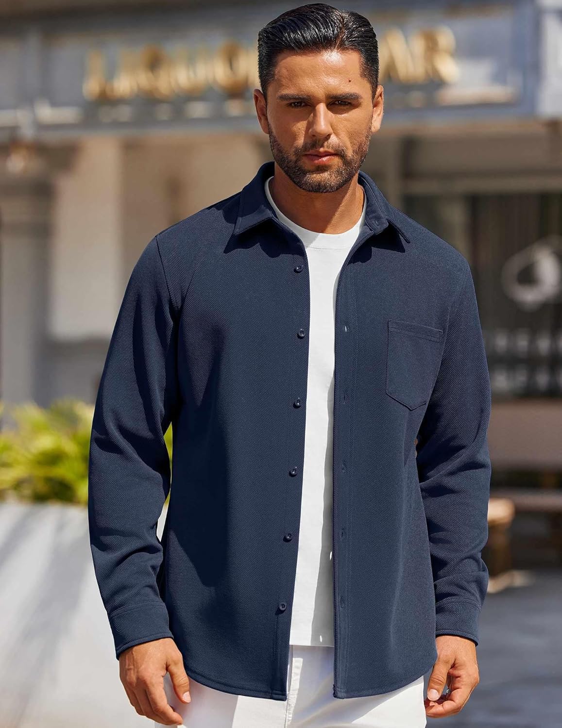 COOFANDY Mens Long Sleeve Button Down Shirts Wrinkle Free Shacket Jacket Stretch Casual Overshirt - Image 3