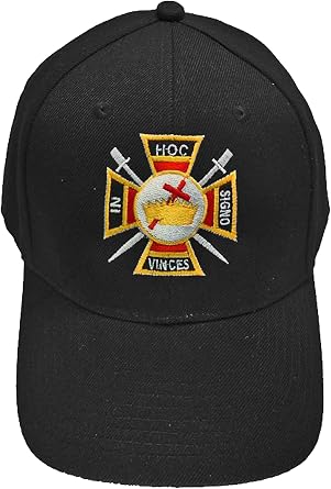 Knights Templar Hat Masonic Baseball Cap in Hoc Signo Vinces Embroidered Black with Gold Mens Headwear.