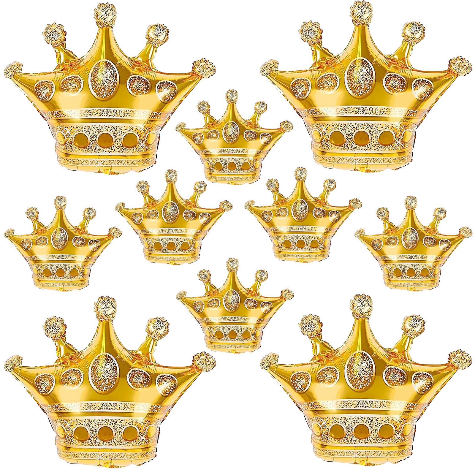 10pcs Gold Crown Balloons, Gold Crown Foil Balloons, Large Aluminum Foil Balloon With Two Sizes For Birthday King Royalty Theme Party Wedding Bachelorette Engagement Decorations