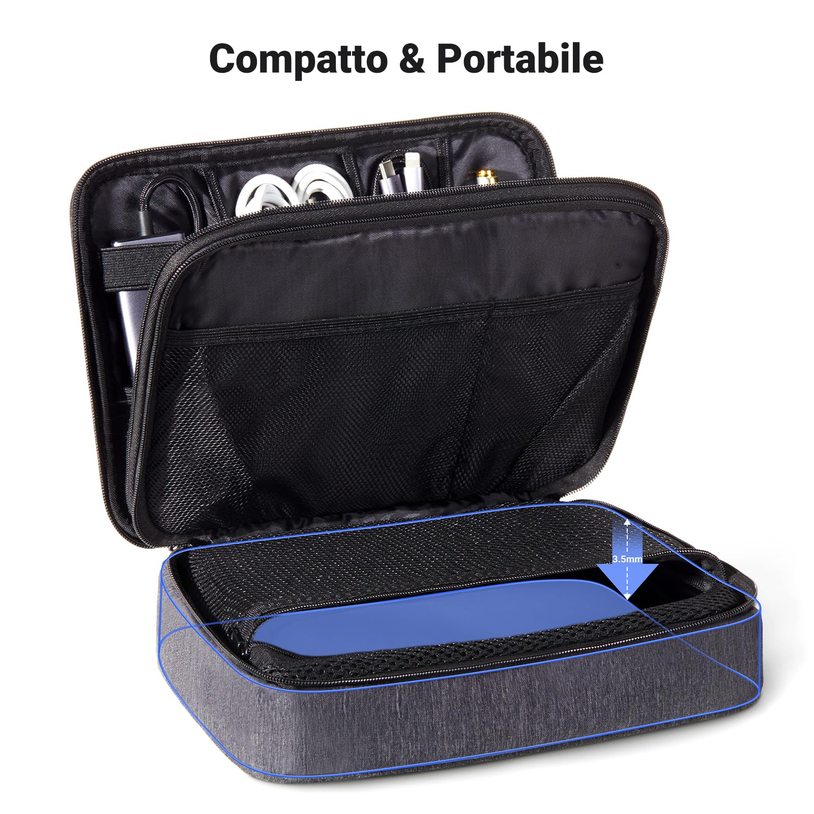 UGREEN Borsa Accessori Elettronici da Viaggio, Organizer Cavi Porta Compatibile with iPad Mini 5 4, Smartphone, Power Bank, Cable, Hard disk, ecc