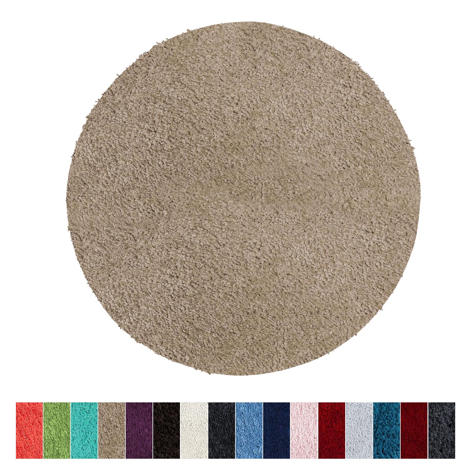 casa pura Tapis de bain rond - 120 cm - Beige - Moelleux - Antidérapant - Lavable - Pour salle de bain et douche