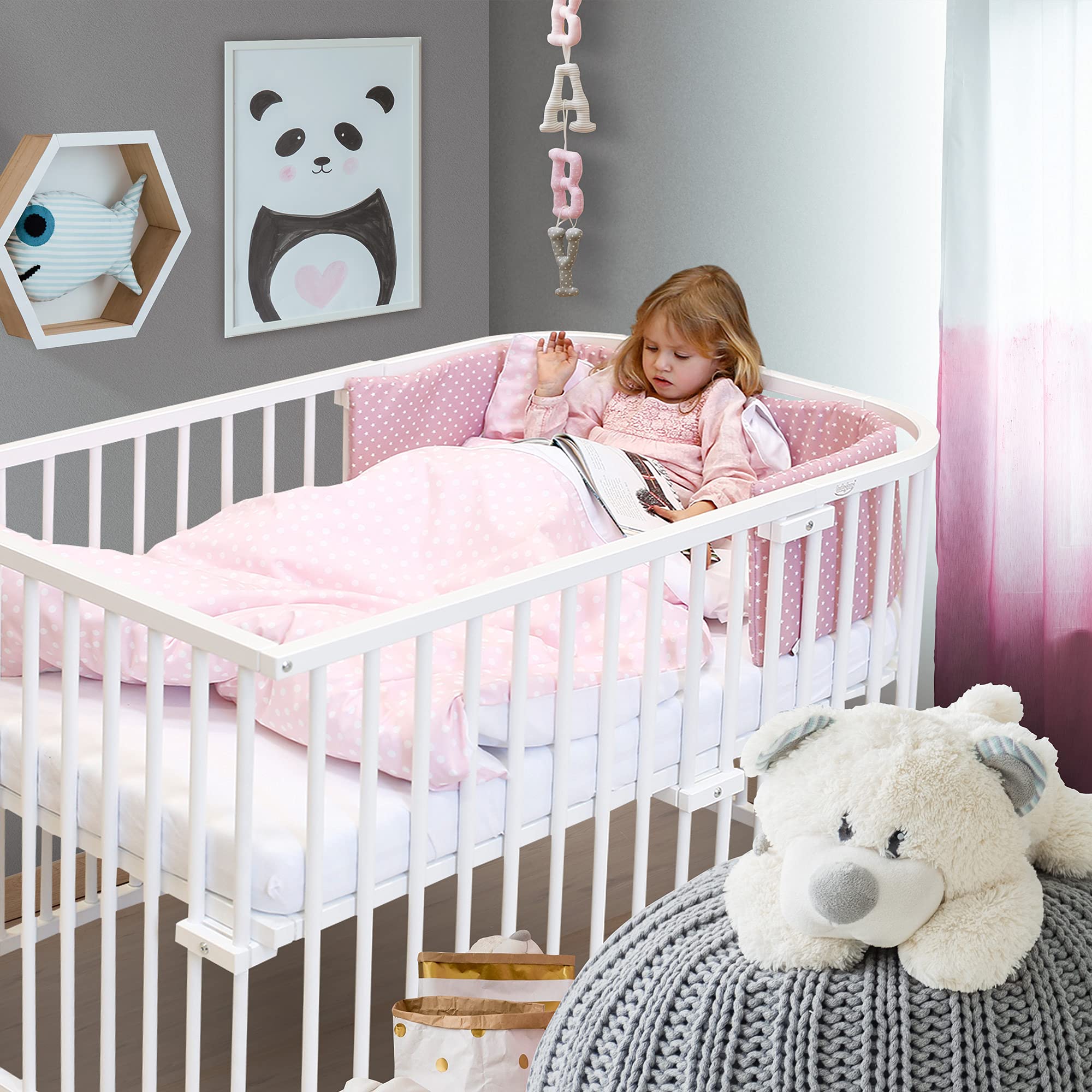 babybay Kinderbett Umbausatz für Beistellbetten stufenlos verstellbar passend für Modell Maxi Comfort Plus/Babybett Größe: 140 cm x 89 cm aus massivem Buchenholz, Natur lackiert