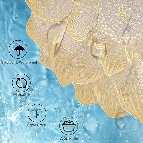 Miniatura 5 de Juego de 6 manteles individuales dorados, creativos manteles individuales con flores 3D, impermeables y a prueba de aceite, manteles individuales