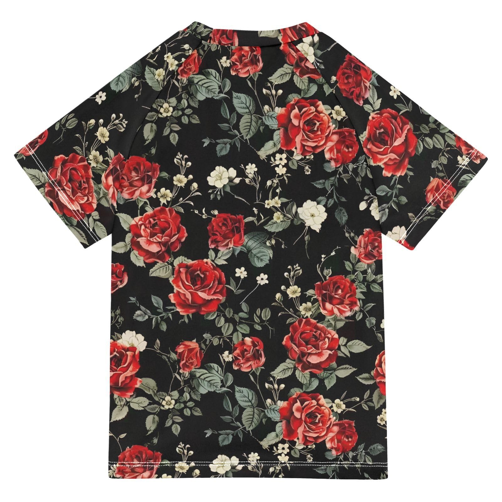 ALAZA Kids Rash Guard Toddler Swim Shirt Boy Girls Red Roses Black UPF 50+ Short Sleeve 4T