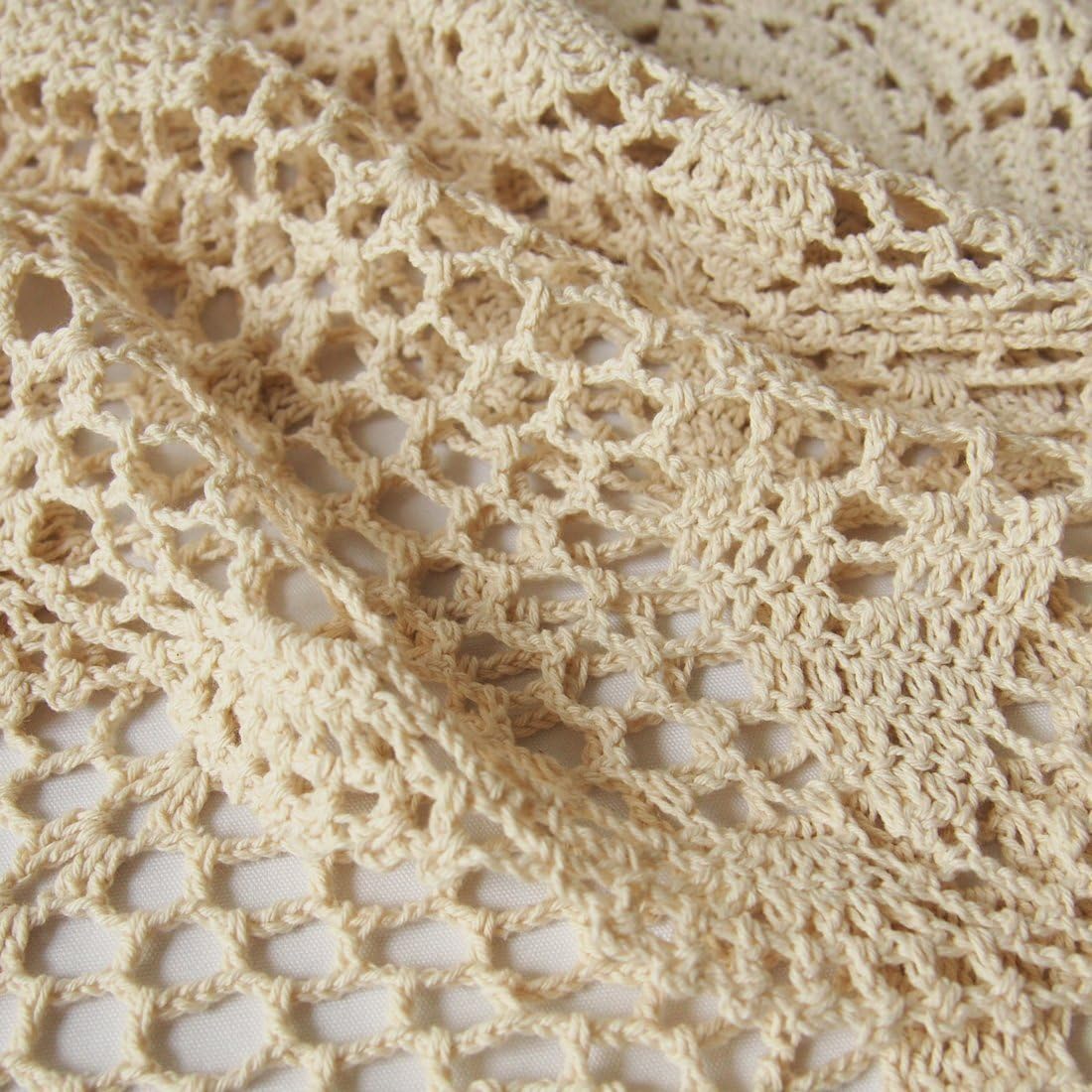 Azerlee Handmade Crochet Lace Table Runner Rectangular Floral Home Dining Table Dresser Décor Bohemian Rustic Wedding Bridal Shower Tabletop Cover, Beige, 78 Inch Long