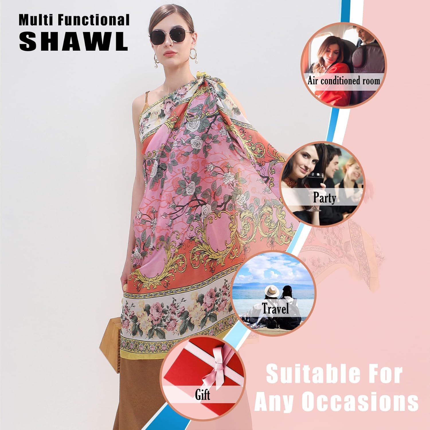 DANA XU Women's 100% Mulberry Satin Silk Pashmina Shawl Wraps Extra Large Floral Scarf for Evening Dresses, Soft Oversized - Image 5