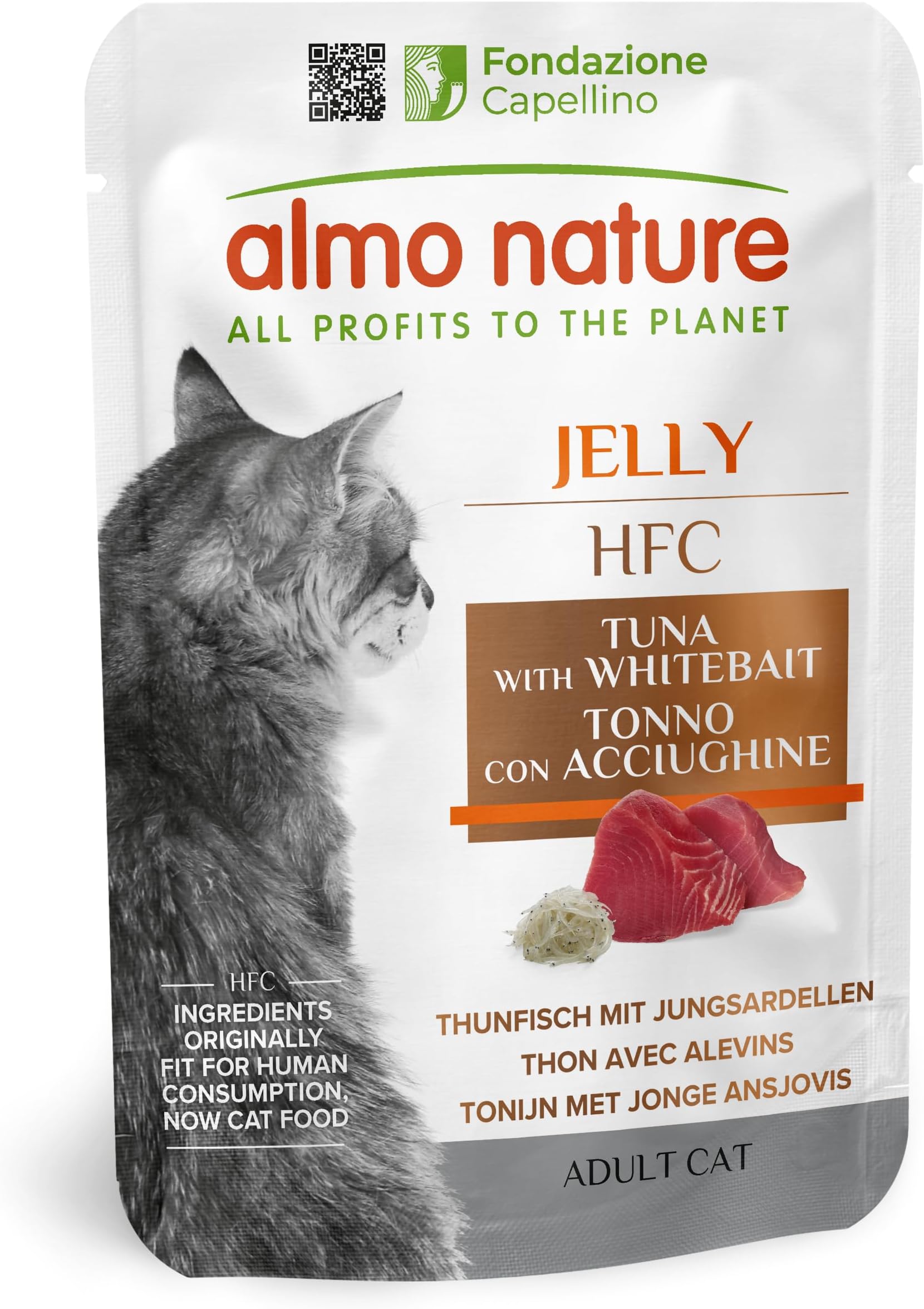 Almo Nature HFC Jelly - Wet Cat Food for Adult Cats - Tuna with Whitebait - Human-Grade, Gluten-Free - 55g (Pack of 24)