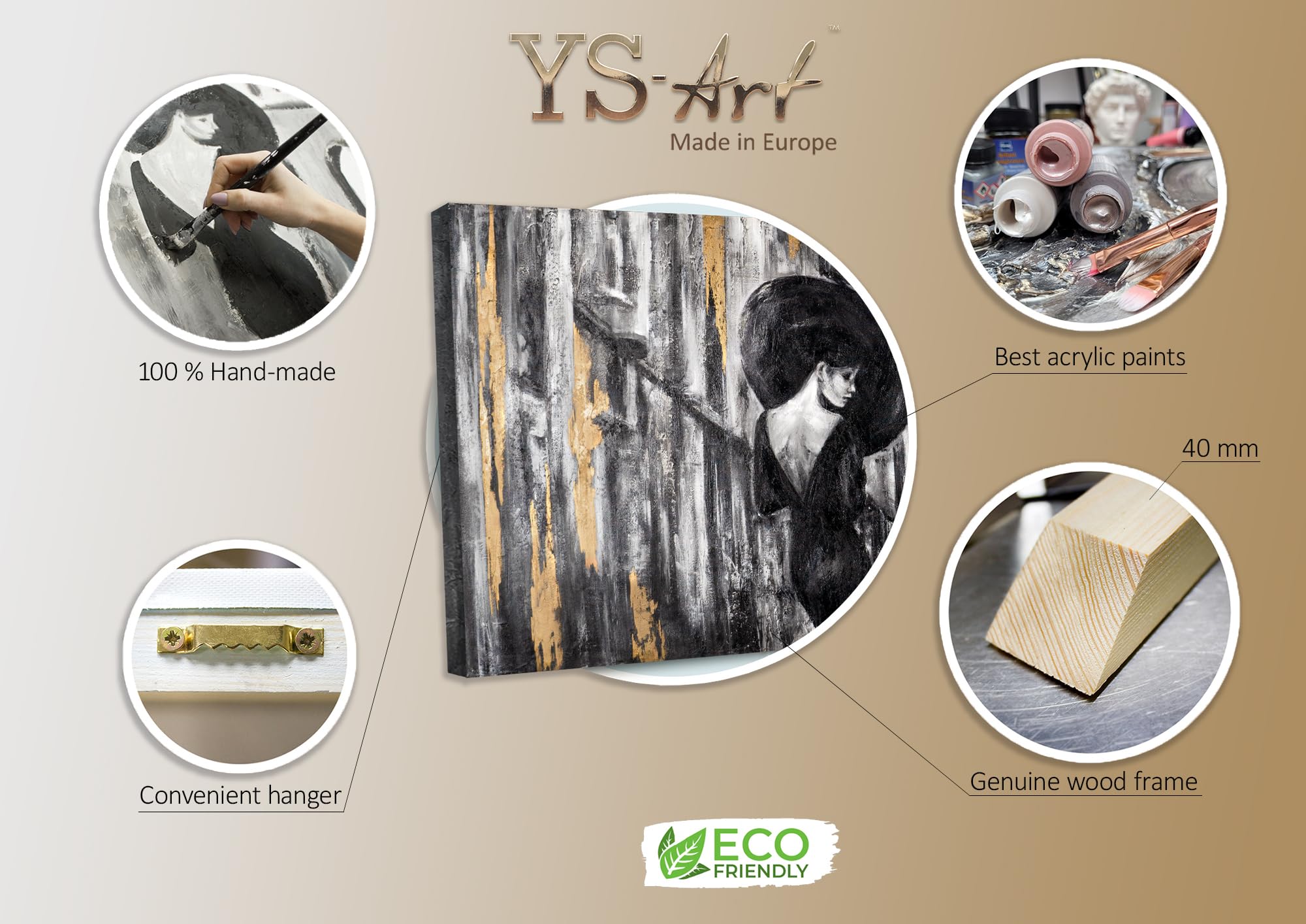 YS-Art Abstrakt Stil Acryl Gemälde auf Leinwand Filmstreifen handgemalt Wandbilder Wohnzimmer modern Wohndekor Bilder Nostalgie echte Kunstwerke gerahmt 120x60 cm