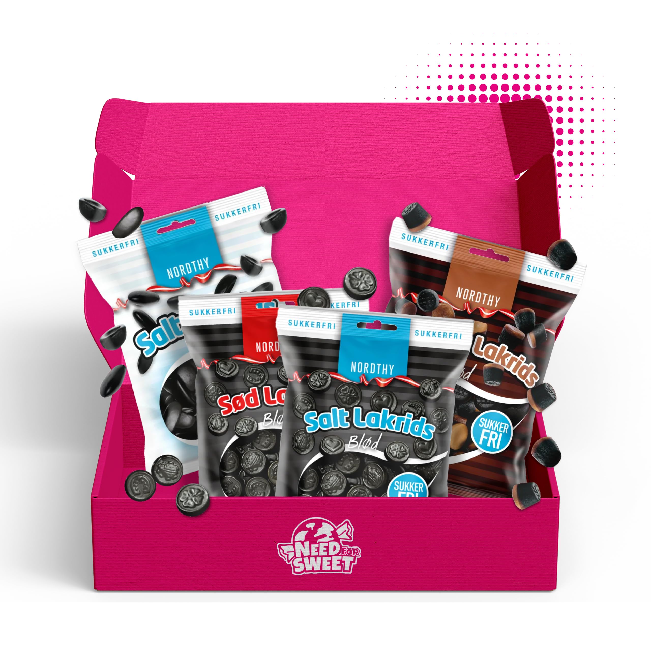 Nordthy Mélange de réglisse sans sucre 280g – Bonbons danois originaux sans sucre – Réglisse douce/salée/salmiak/pastilles de salmiak à faible teneur en calories
