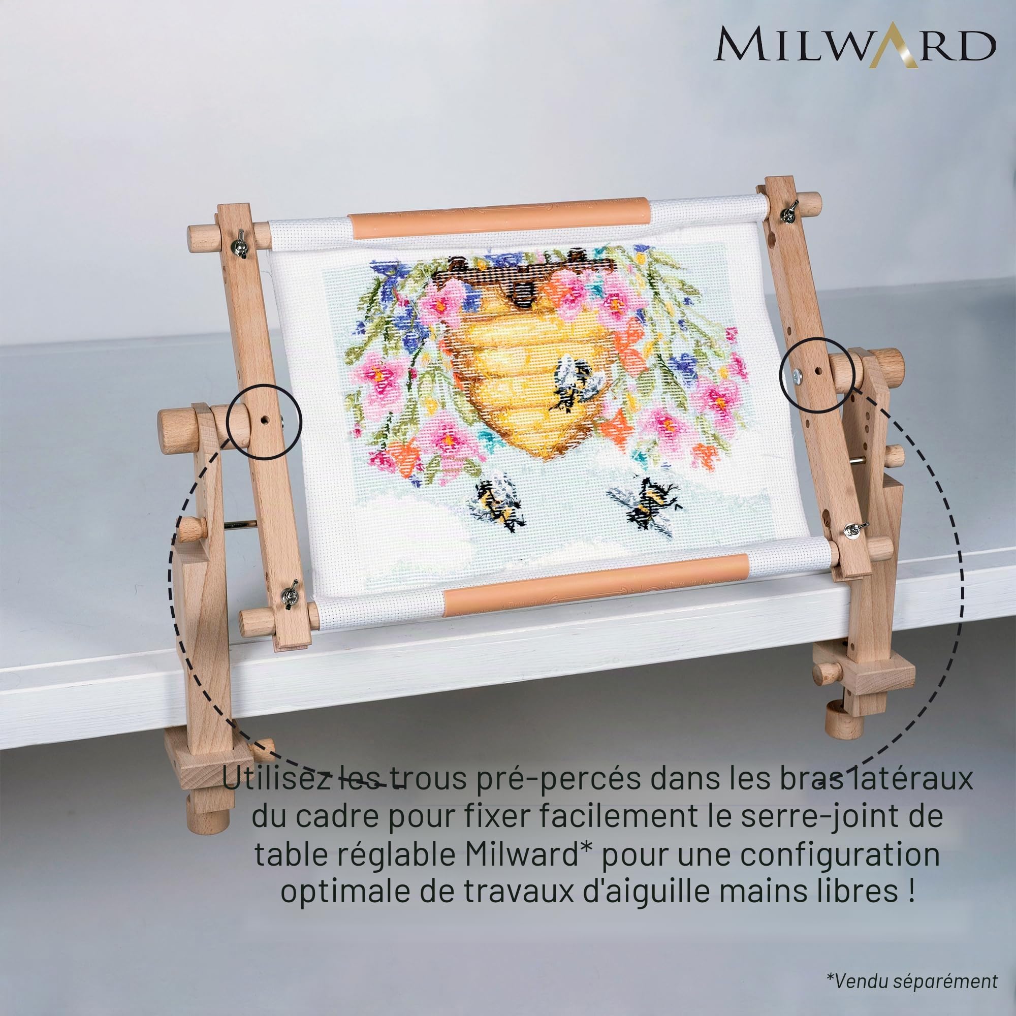 Milward Cadre rotatif pour tapisserie - 53,3 x 30,5 cm - Cadre à clipser pour broderie, point de croix, travaux d'aiguille, matelassage - Bois de hêtre