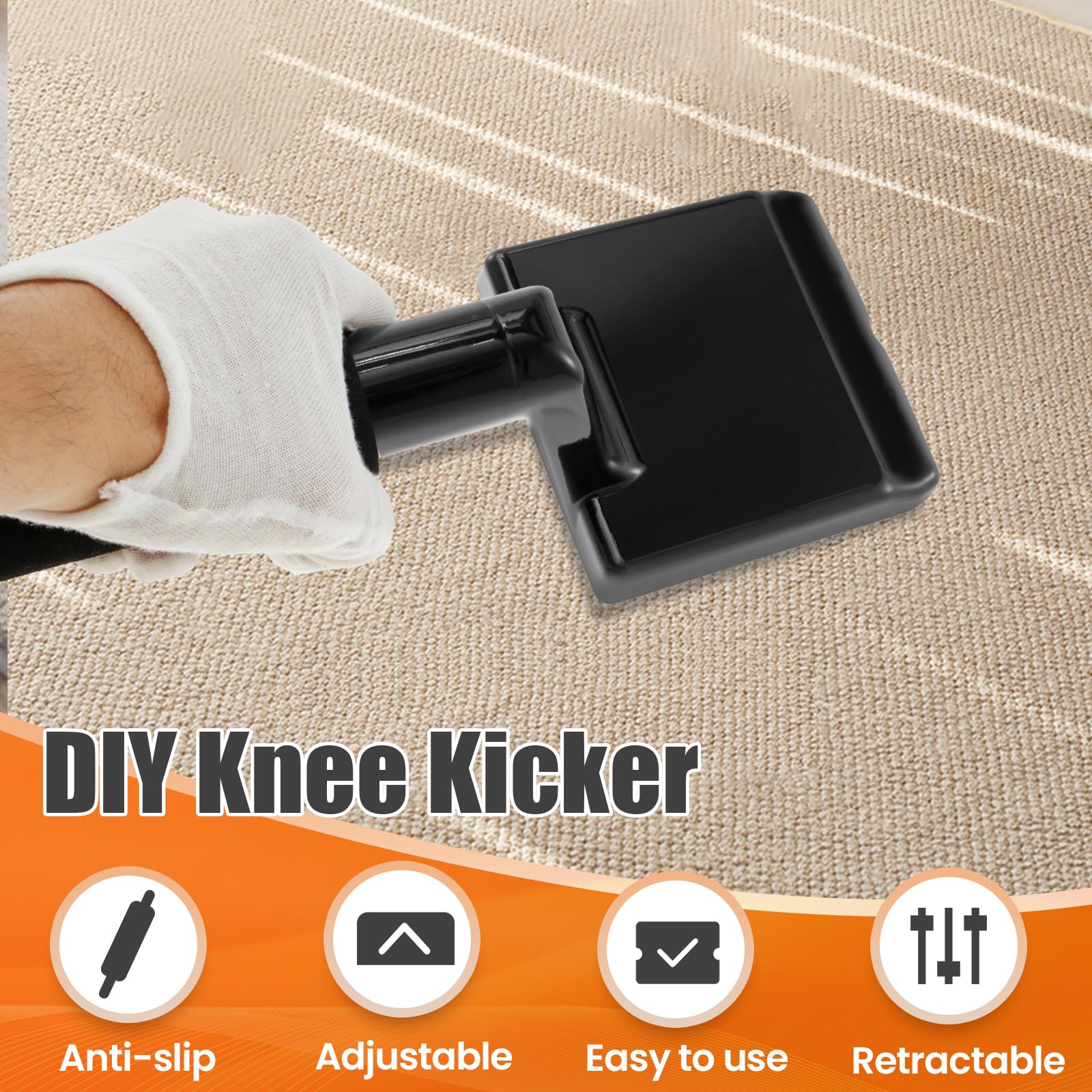Carpet Stretcher Knee Kicker, Carpet Installation Knee Kicker, Metal Knee Kicker with Tilting Teeth Adjustable Length Non Slip Handle Easy to Operate Knee Kicker, Efficient Robust Stable Knee Kicker Suitbale for Home
