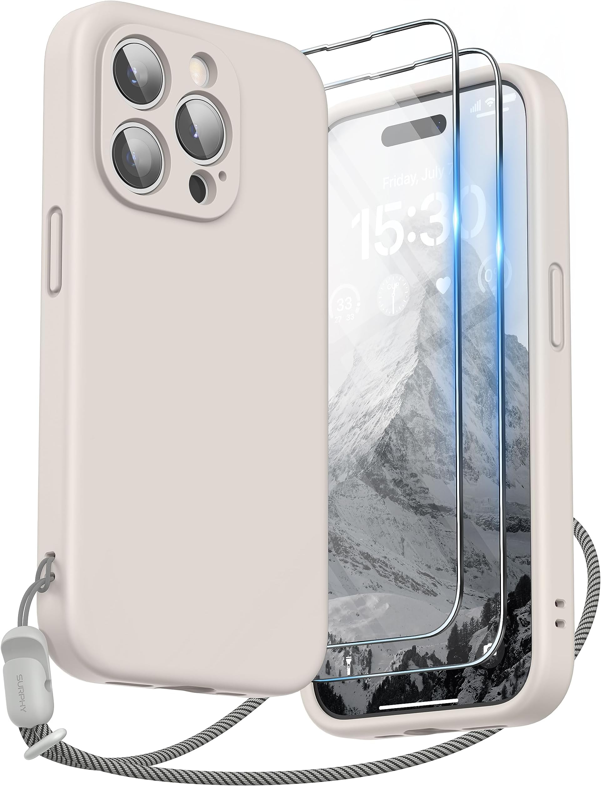 SURPHY Designed for iPhone 15 Pro Case with Screen Protector and Lanyard, Phone