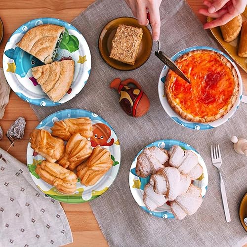 Miniatura 4 de SCIONE 96 platos y servilletas de fiesta de océano bajo el mar, decoraciones de fiesta de cumpleaños del océano, suministros de fiesta de delfines
