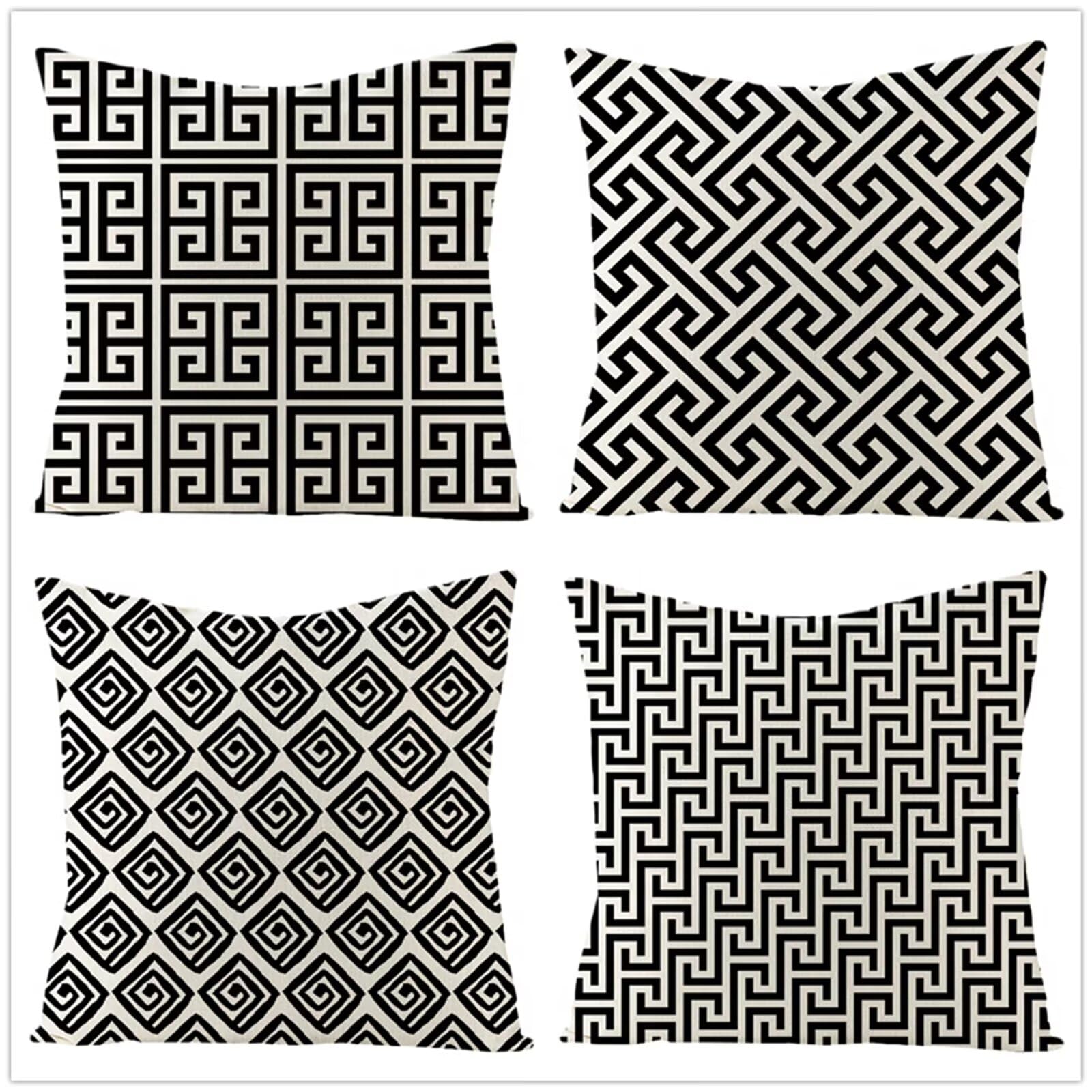 Fodere Per Cuscini 70x70cm Fodere per cuscini Federe per cuscini decorativi in Lino Protezioni con cerniera invisibile per divano Divano Sedia per auto Geometria nera