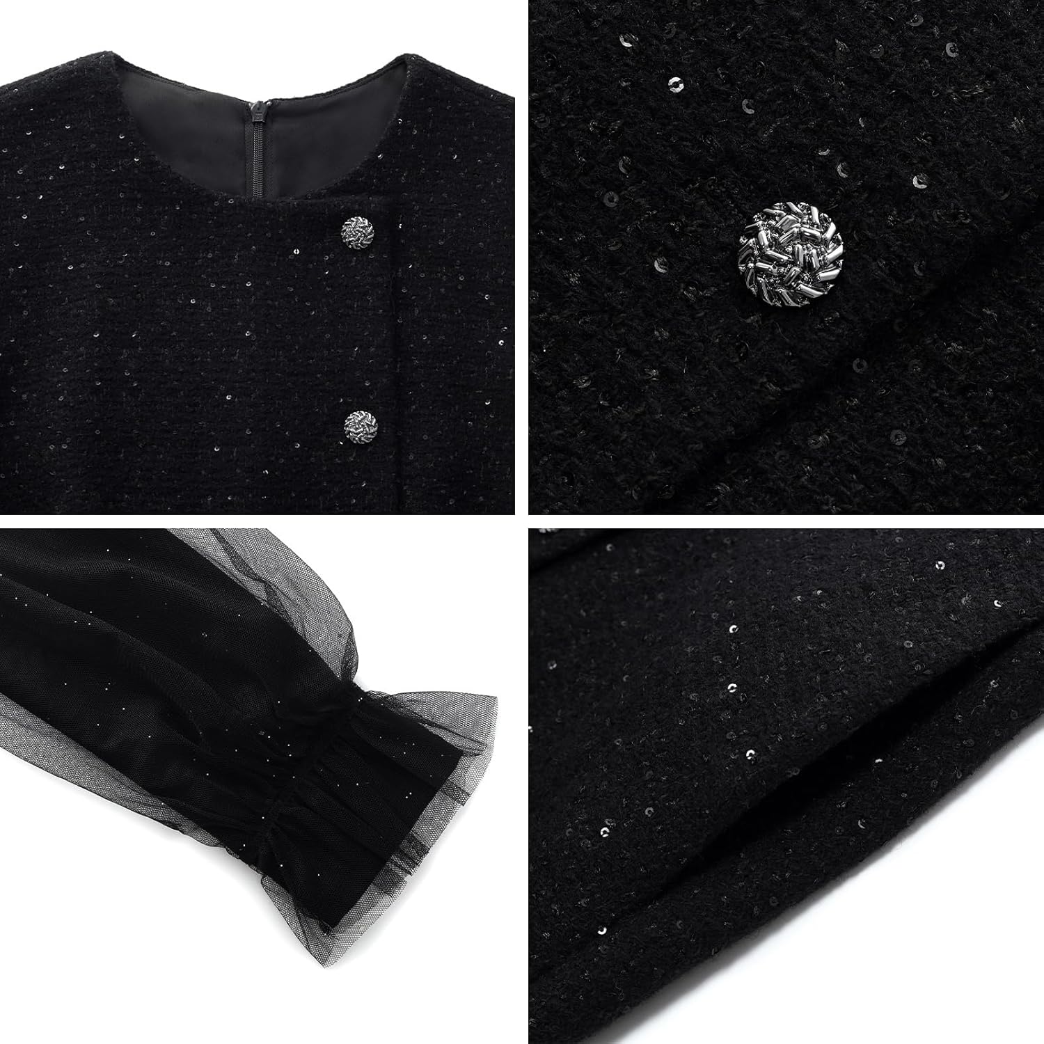 GOELIA 2026 Summer Tweed Dresses for Women Short Sleeve A-Line Spring Crew Neck Lace Elegant Dress Casual Daily Work - Image 5