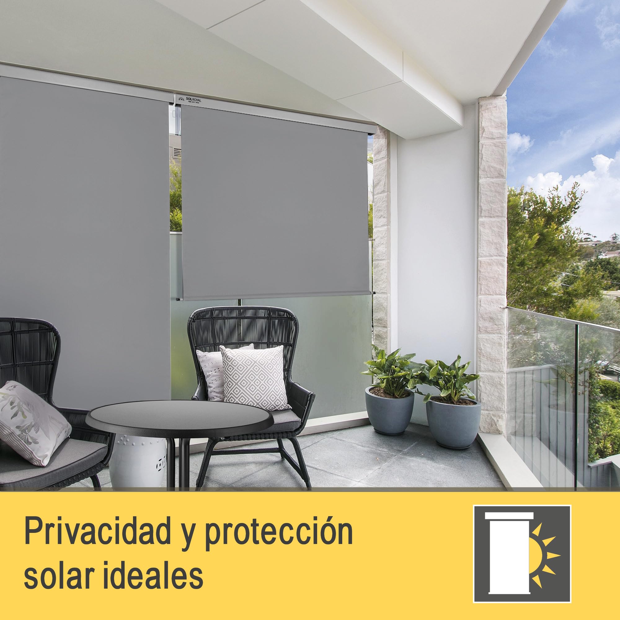 Sol Royal toldo Vertical Enrollable Exterior Estor para Balcones Robusto | 180x250cm gris terrazas robusto a mano con manivela translúcido e impermeable marquesina proteccion visual balcon MS5