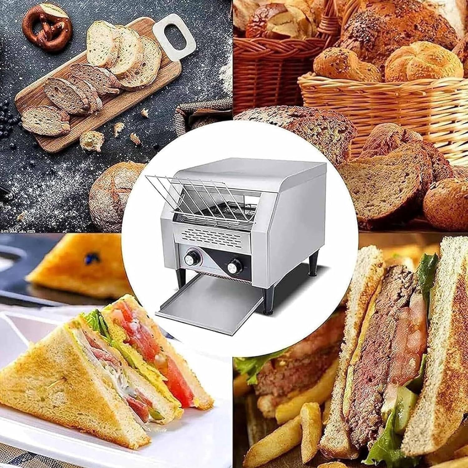 Trasportatore per tostapane da ristorante in acciaio inossidabile, tostapane commerciale, tostapane industriali resistenti da 2200 W Tostapane a nastro trasportatore