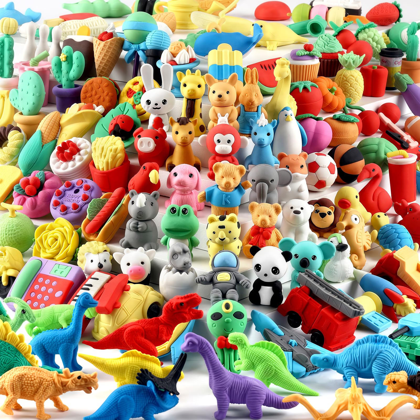 URSKYTOUS 131Pcs Animal Erasers Desk Pets for Kids Animal Pencil Erasers Bulk Puzzle Eraser Toys Gifts for Classroom Prizes,Game Reward,Treasure Box,