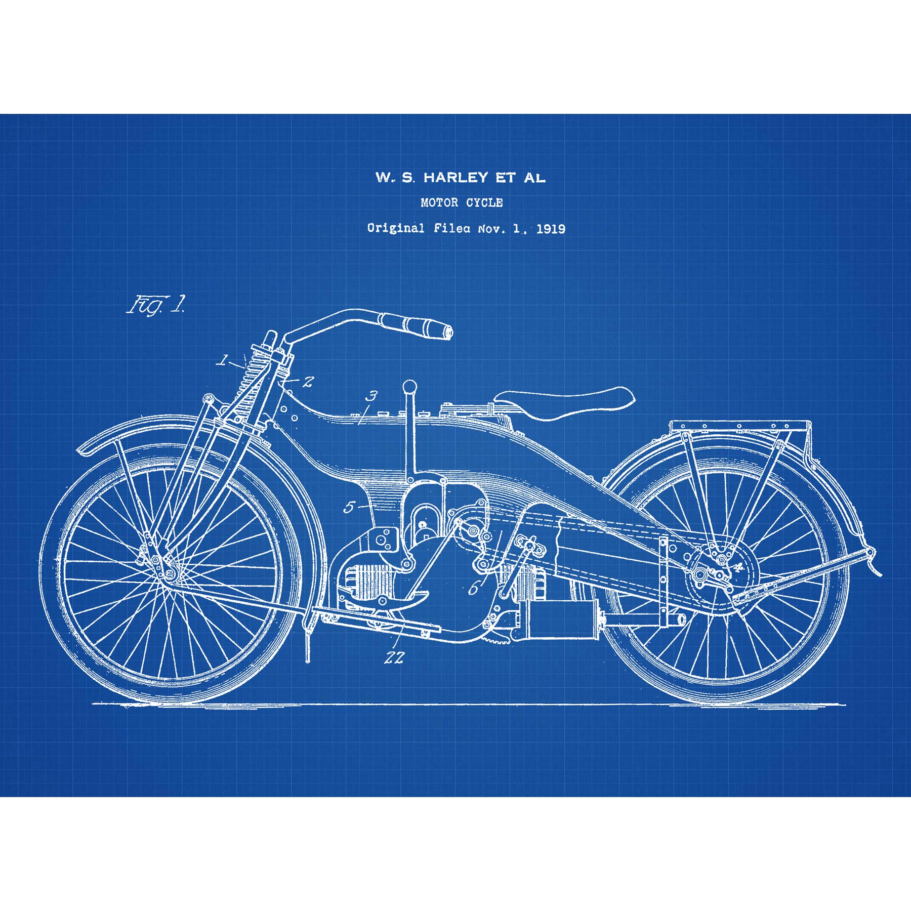 Artery8 Harley Motor Cycle Vintage Bike 1924 Patent Plan Large Wall Art Poster Print Thick Paper 18X24 Inch