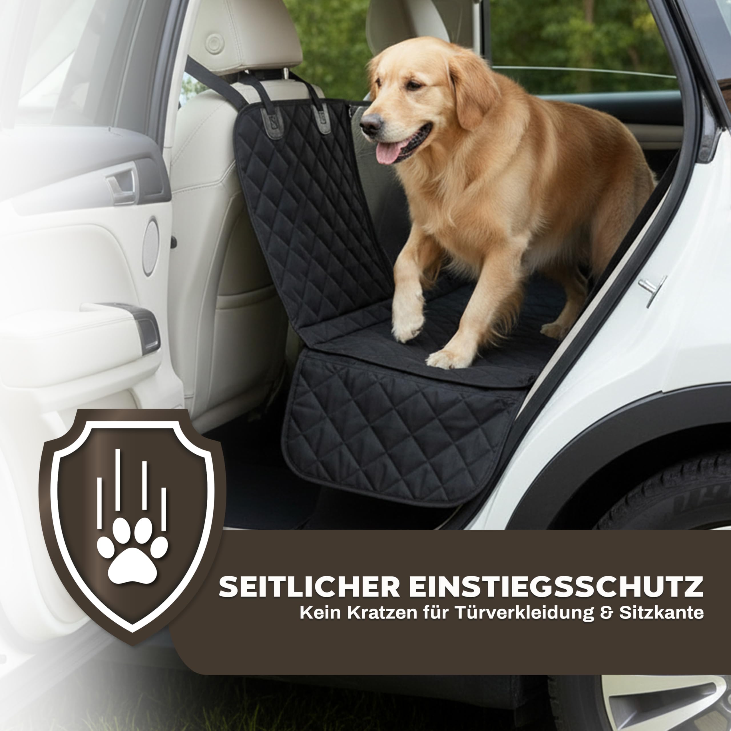 Hainberger Hundedecke Auto Rückbank Wasserabweisende Kratzfeste Autodecke für Hunde wasserdichte rutschfeste Autoschondecke mit Seitenschutz und Sichtfenster, 4-in-1 Rücksitzschoner 137x147 cm