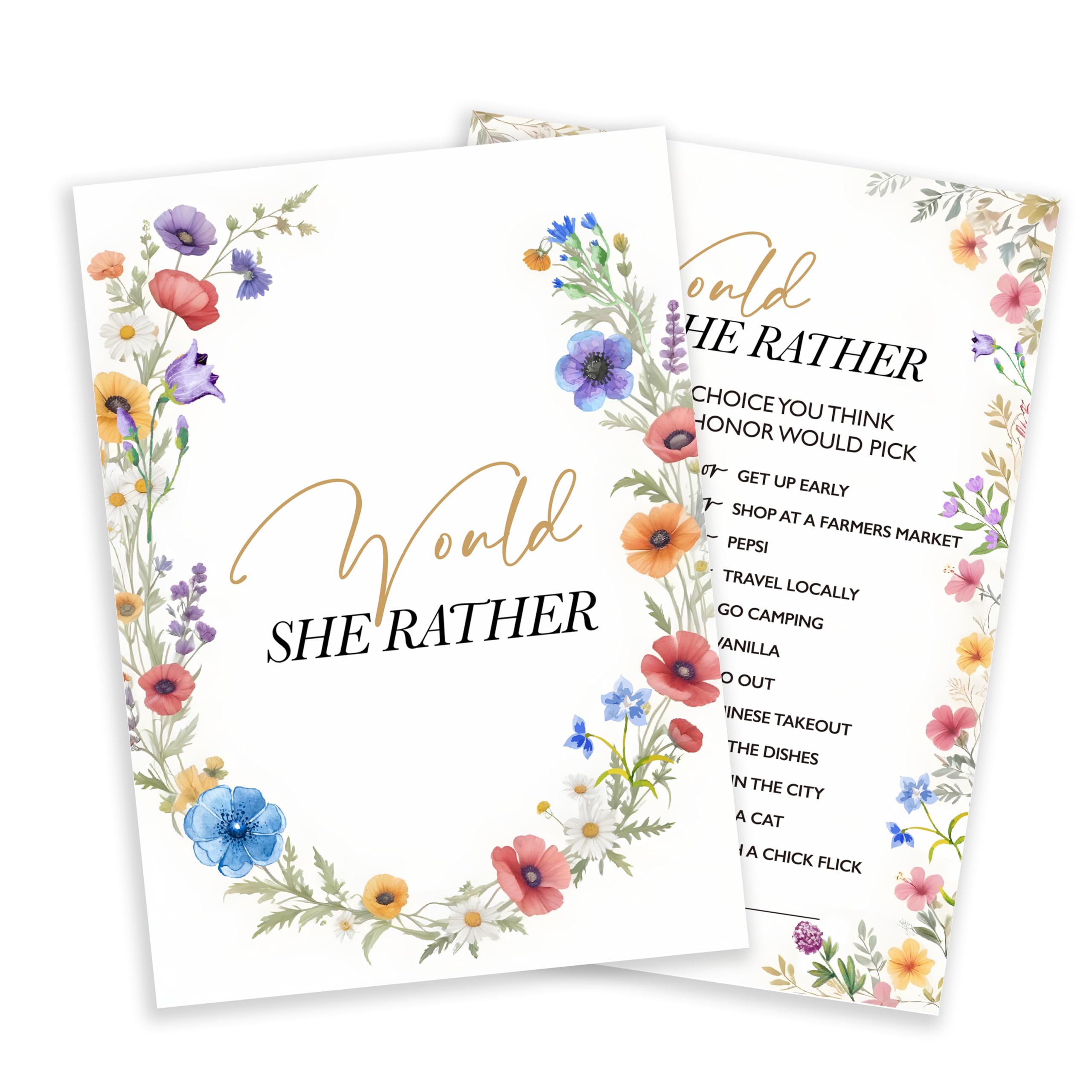 Mueddur Wildflowers Wedding Games Cards, Would She Rather Games, Spring Flowers Theme Bridal Shower Game, Bachelorette Party Supplies Engagement Party