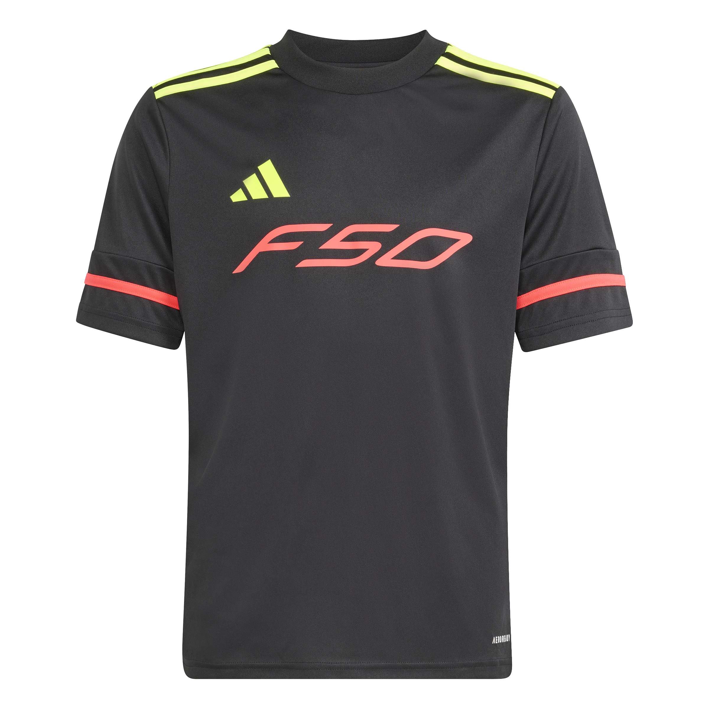 adidas Unisex Kids F50 Jersey Short Sleeve Kids, Black/Team Solar Yellow 2/Lucid red, 7-8 Years