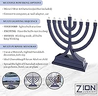 Vista 4 de Zion Judaica Menorá Mini de Hanukkah LED Operada con Batería o USB - Configuraciones de Luz Múltiples en Movimiento Hanukkiah para Decoraciones