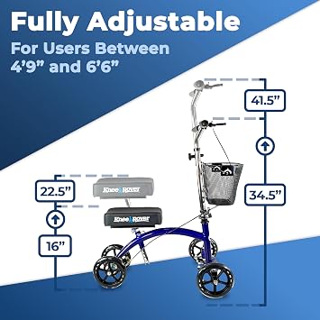 KneeRover Deluxe KneeCycle Steerable Knee Walker, Blue | Heavy Duty Knee Walker For Foot Surgery, Broken Ankle Foot Injuries, Leg Recovery Scooter, Knee Crutch Alternative