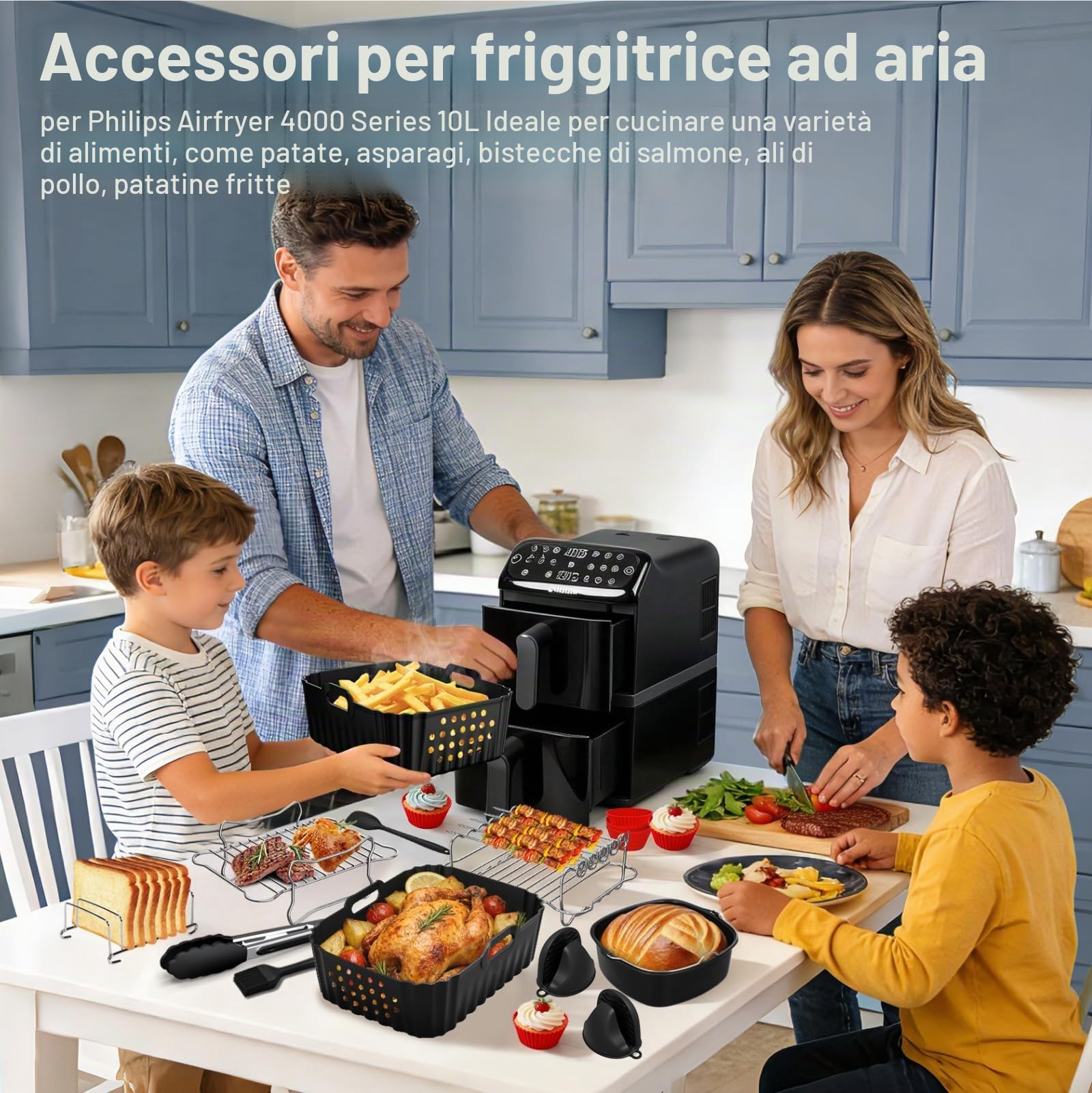 Accessori per friggitrice ad aria calda Philips Airfryer 4000 Series 10L | Stampo in silicone per friggitrice ad aria calda, riutilizzabile, per Philips Stacked Dual Basket Airfryer NA460
