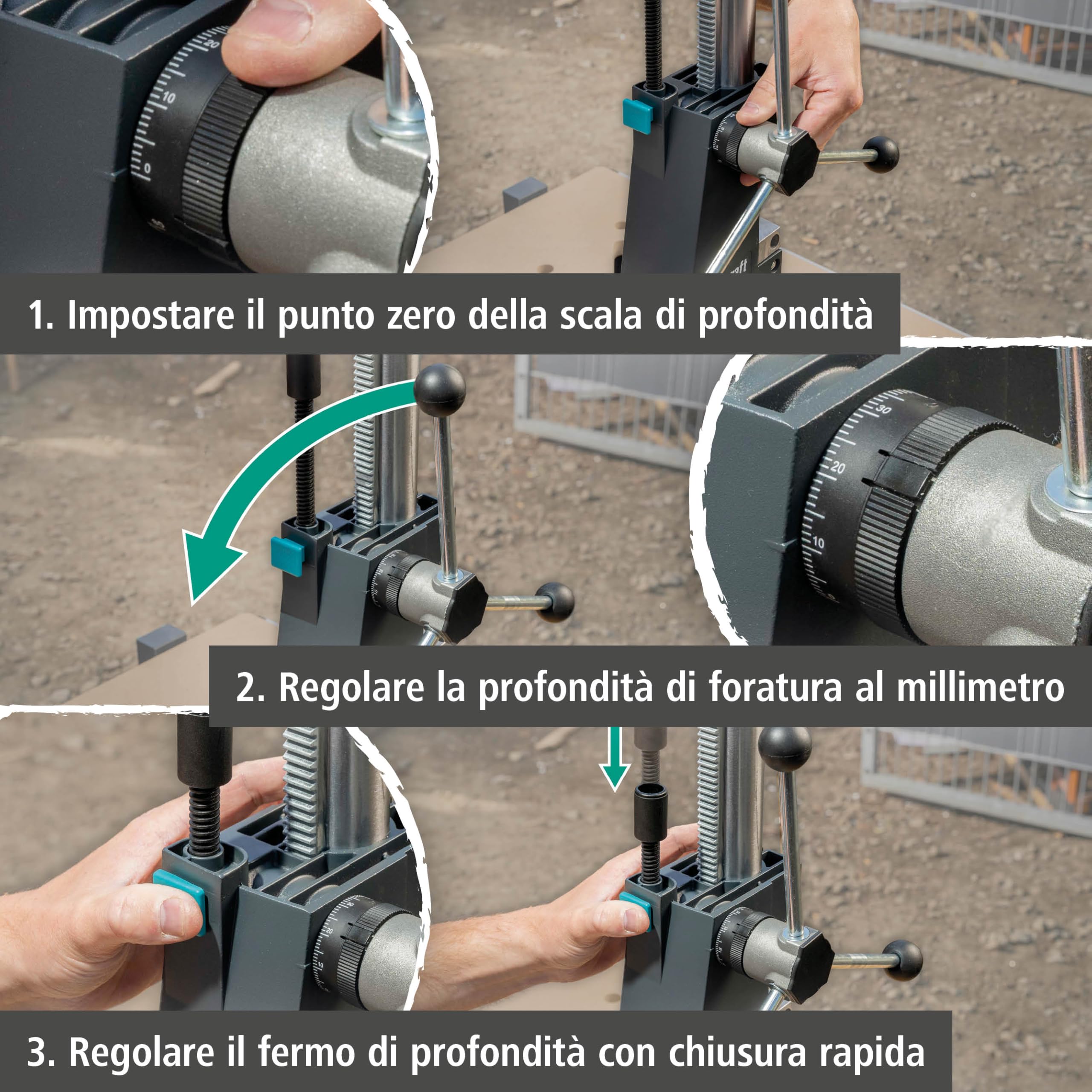 wolfcraft Colonna per Trapani PRO, Attacco Euronorm Ø 43 mm | Profondità Foratura 130 mm, Corsa 80 mm, Colonna Ø 40 mm per Forature Controllate e Lavori in Serie
