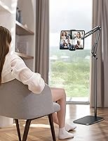 Vista 4 de Tablet Floor Stand with 4.5LB Heavy Metal Base,Overhead Bed Phone Stand Angle Height Adjustable Holder, Universal Phone Mount for iPad iPhone Pro