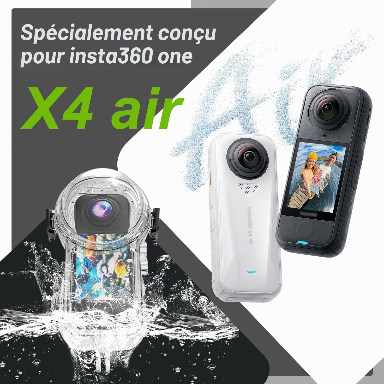 Boîtier de plongée invisible Insta 360 X4 Air, étanche jusqu'à 50m (164pi), protection contre les éclaboussures, coque de protection sous-marine pour Insta360 X4 Air avec accessoires de