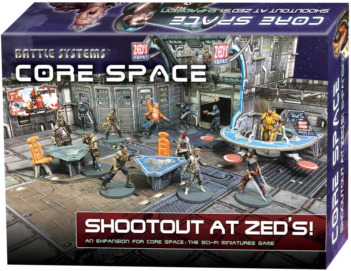 Battle Systems Core Space Shootout at Zed’s Expansion Set - Miniatures - Board Game - Event Cards - Modular 3D Terrain - Wargaming BSGCSE001