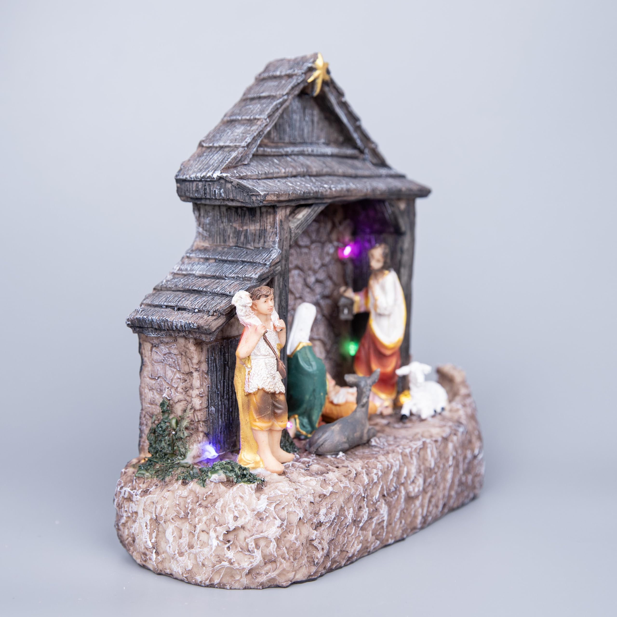 SHATCHI Presepe Natalizio Preilluminato A LED Con Musica - 20 Cm, Acrilico Trasparente, Batteria (Design Stella O Angelo)