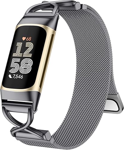 Miniatura 13 de JKD Banda de Metal en Forma de X Compatible con Fitbit Charge 6/Charge 5 Bandas para Mujeres y Hombres, Correa de Pulsera de Malla de Acero Negro
