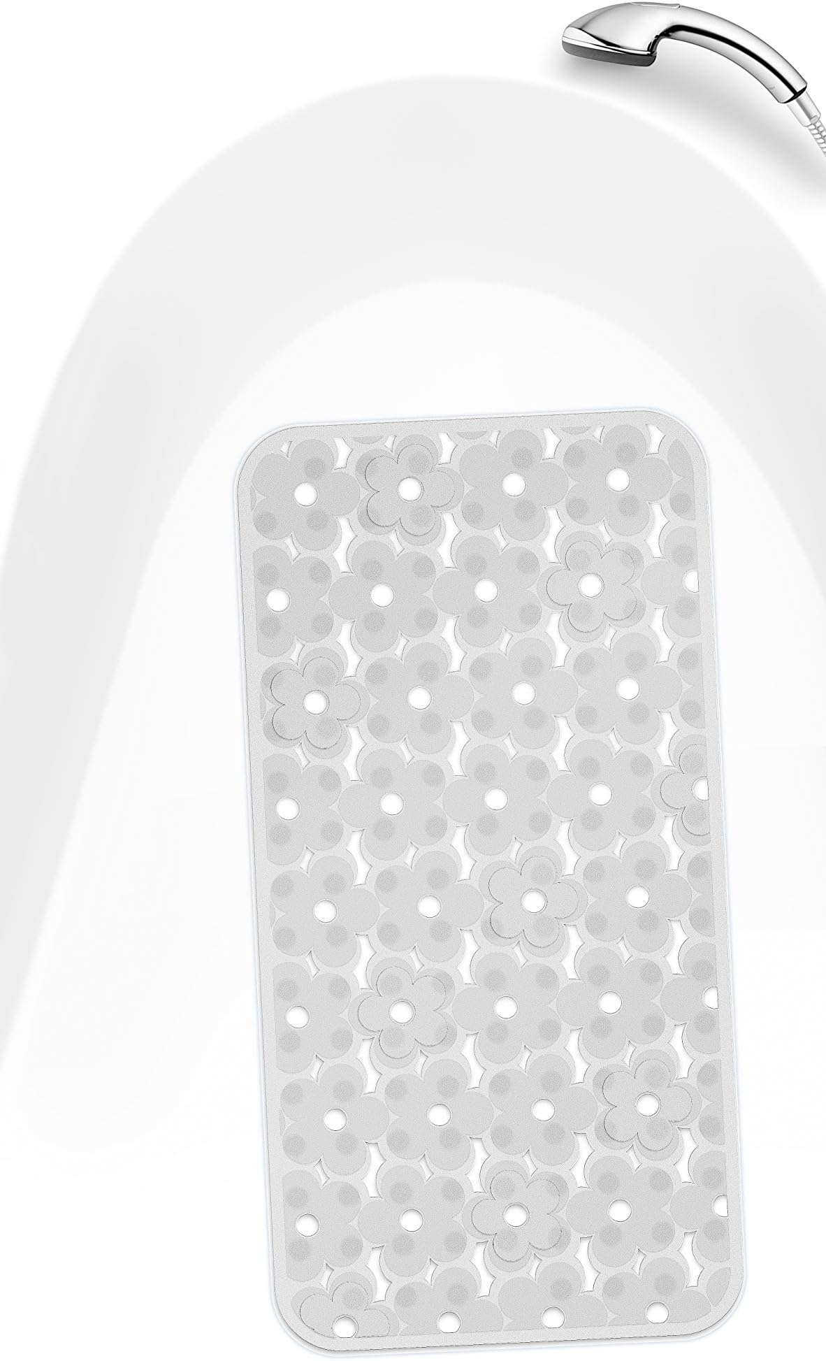 Lashuma Non-Slip Bath Mat Transparent with Suction Cups and Flowers Pattern 35 x 73 cm
