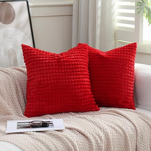 Puncuntex Juego de 2 fundas de almohada decorativas de color rojo de 16 x 16 pulgadas, fundas de almohada de franela de felpa súper suave,