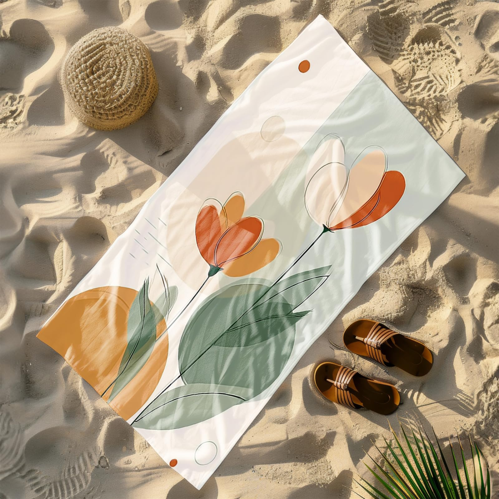Générique Serviette Microfibre Plage Cercle Orange Vert Clair