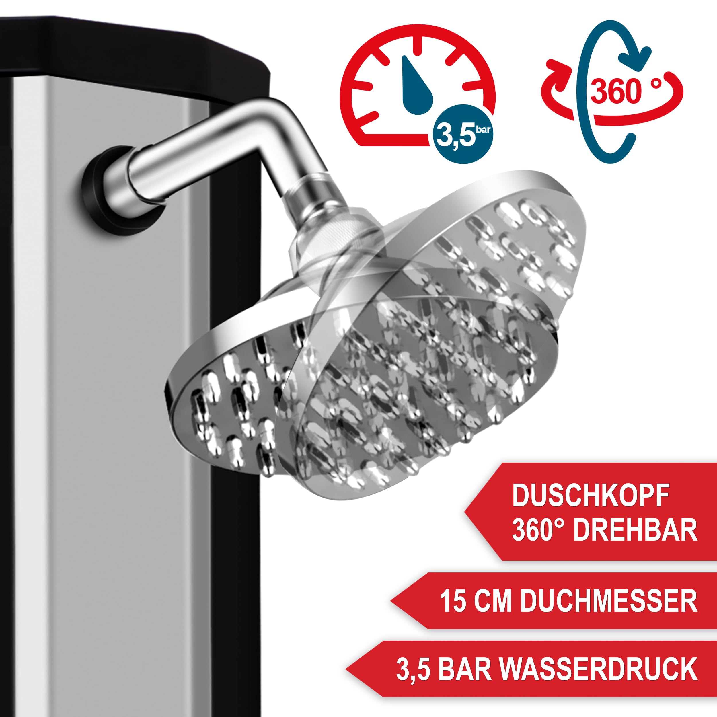 Onbest 35 Liter Solardusche Garten mit Regenschutz – Zusätzlicher Wasserhahn und integriertes Thermometer – 60°C – Warm - Kalt - Regler – Outdoor Gartendusche für Garten, Balkon & Pool – Solar Shower