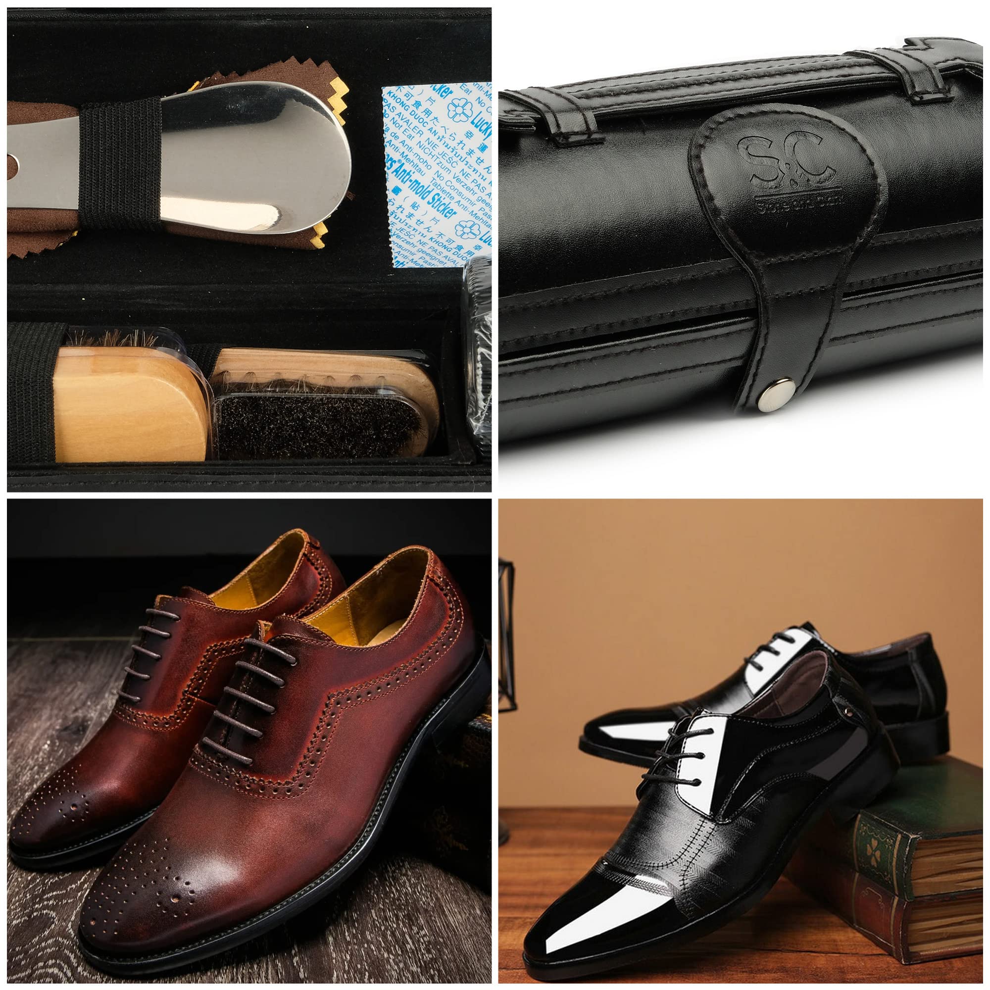 Stone & Clark Kit de cirage et d'entretien 12 pièces pour cuir avec cire marron, brosses à chaussures pour polissage