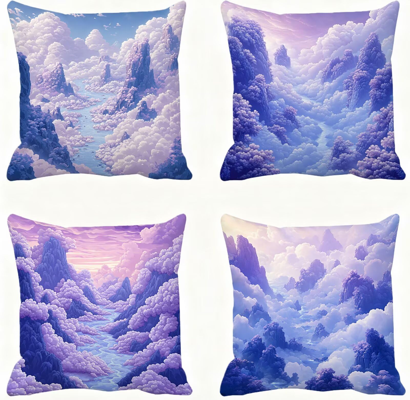 Housse coussin 60x60 montagne violet pour rénover un canapé usé lot de 4