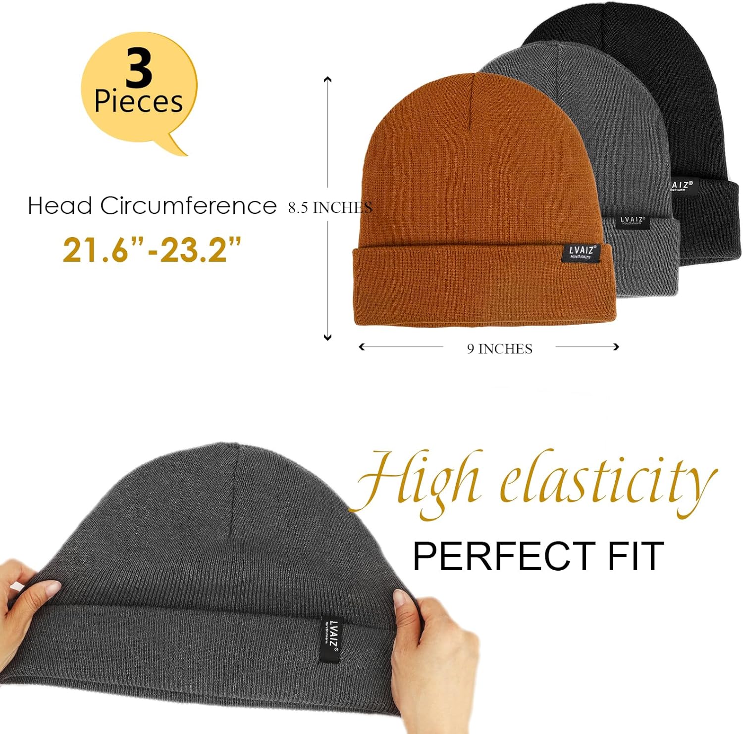 3 Pack Satin Lined Beanie Hats for Women Men Winter Silk Lined Soft Warm Knit Cuffed Beanies Cotton Crochet Slouchy Skull Cap - Image 4
